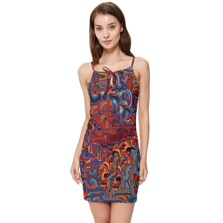 Phoenix in the Rain Abstract Pattern Summer Tie Front Dress