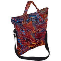 Phoenix Rising Colorful Abstract Art Fold Over Handle Tote Bag by CrypticFragmentsDesign