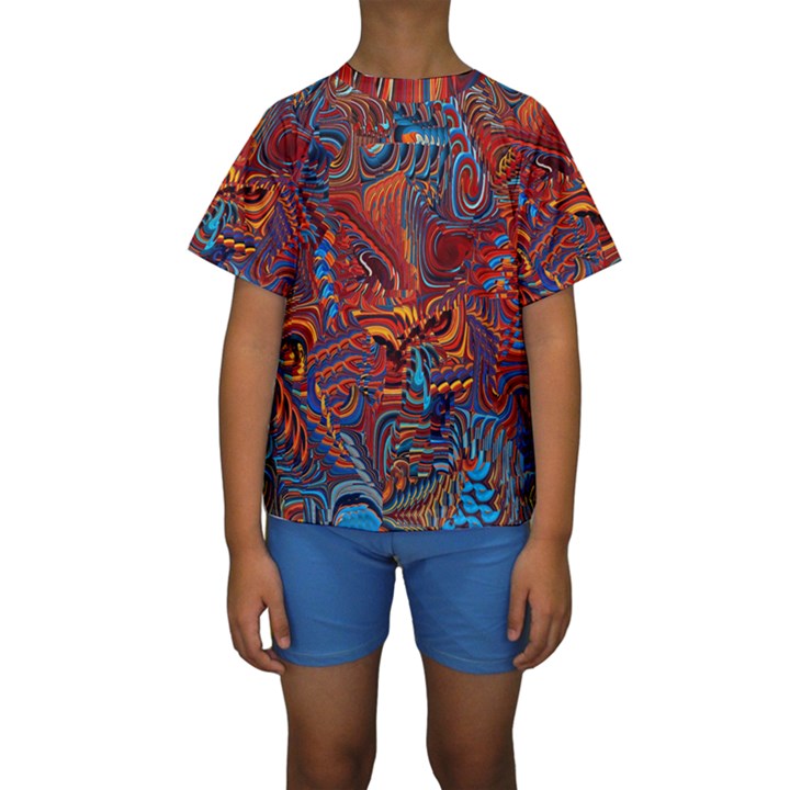 Phoenix Rising Colorful Abstract Art Kids  Short Sleeve Swimwear