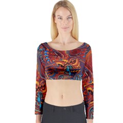 Phoenix Rising Colorful Abstract Art Long Sleeve Crop Top by CrypticFragmentsDesign