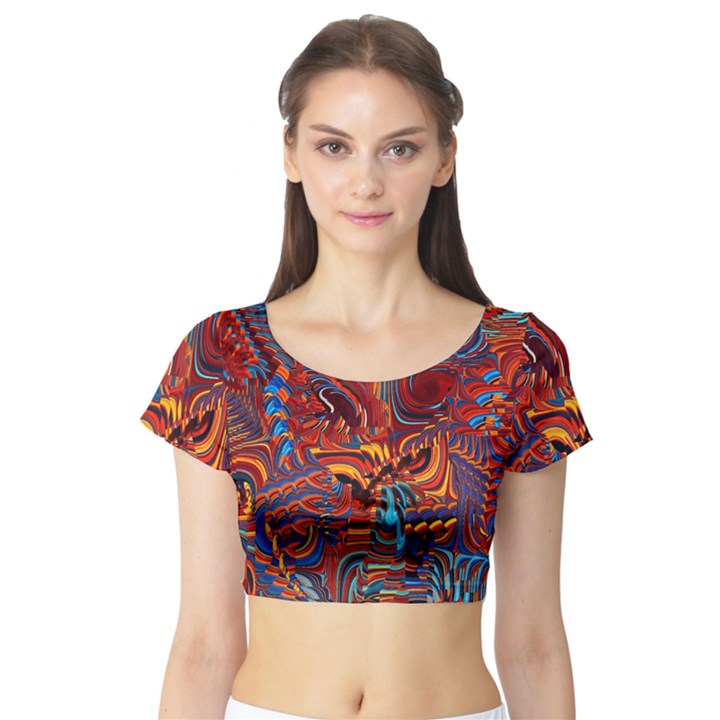 Phoenix Rising Colorful Abstract Art Short Sleeve Crop Top