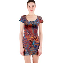 Phoenix Rising Colorful Abstract Art Short Sleeve Bodycon Dress by CrypticFragmentsDesign