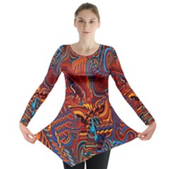 Phoenix Rising Colorful Abstract Art Long Sleeve Tunic  by CrypticFragmentsDesign