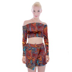 Phoenix Rising Colorful Abstract Art Off Shoulder Top With Mini Skirt Set by CrypticFragmentsDesign