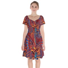 Phoenix Rising Colorful Abstract Art Short Sleeve Bardot Dress by CrypticFragmentsDesign