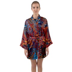 Phoenix Rising Colorful Abstract Art Long Sleeve Satin Kimono by CrypticFragmentsDesign