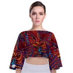 Phoenix Rising Colorful Abstract Art Tie Back Butterfly Sleeve Chiffon Top by CrypticFragmentsDesign