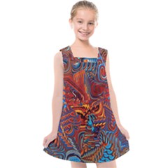 Phoenix Rising Colorful Abstract Art Kids  Cross Back Dress by CrypticFragmentsDesign