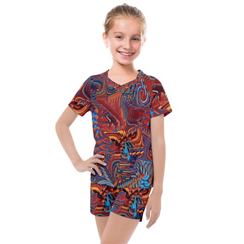 Phoenix Rising Colorful Abstract Art Kids  Mesh Tee And Shorts Set by CrypticFragmentsDesign