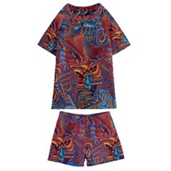 Phoenix Rising Colorful Abstract Art Kids  Swim Tee And Shorts Set by CrypticFragmentsDesign