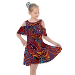 Phoenix Rising Colorful Abstract Art Kids  Shoulder Cutout Chiffon Dress by CrypticFragmentsDesign