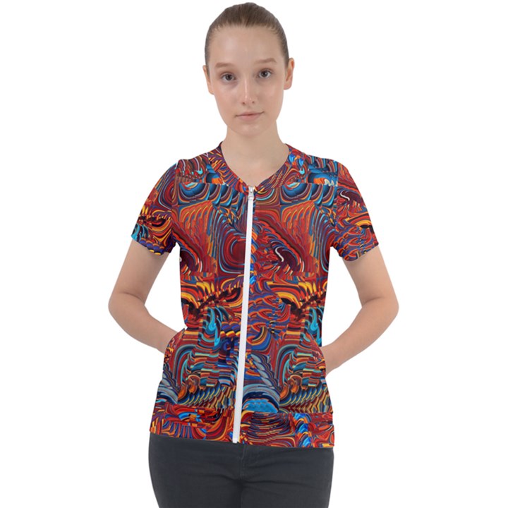 Phoenix Rising Colorful Abstract Art Short Sleeve Zip Up Jacket