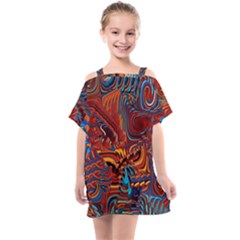 Phoenix Rising Colorful Abstract Art Kids  One Piece Chiffon Dress by CrypticFragmentsDesign