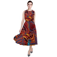 Phoenix Rising Colorful Abstract Art Round Neck Boho Dress by CrypticFragmentsDesign