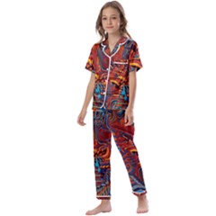 Phoenix Rising Colorful Abstract Art Kids  Satin Short Sleeve Pajamas Set by CrypticFragmentsDesign