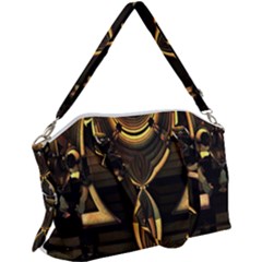 Black And Gold Abstract Line Art Pattern Canvas Crossbody Bag by CrypticFragmentsDesign