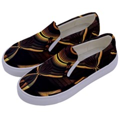 Black And Gold Abstract Line Art Pattern Kids  Canvas Slip Ons by CrypticFragmentsDesign