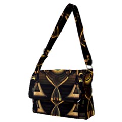 Black And Gold Abstract Line Art Pattern Full Print Messenger Bag (m) by CrypticFragmentsDesign