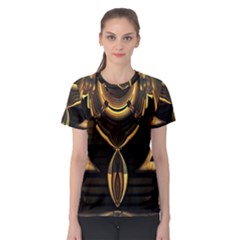 Black And Gold Abstract Line Art Pattern Women s Sport Mesh Tee