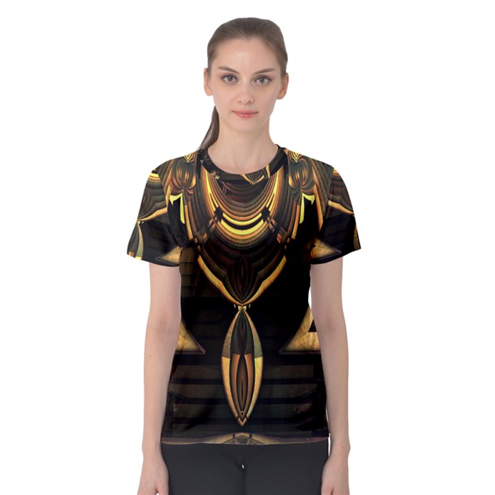 Black and Gold Abstract Line Art Pattern Women s Sport Mesh Tee