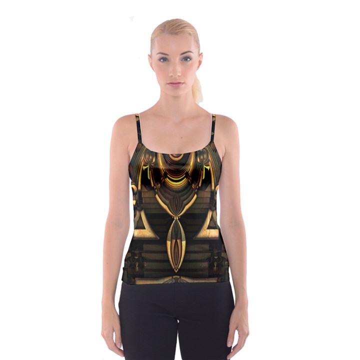 Black and Gold Abstract Line Art Pattern Spaghetti Strap Top