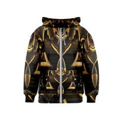 Black And Gold Abstract Line Art Pattern Kids  Zipper Hoodie by CrypticFragmentsDesign