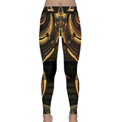 Black And Gold Abstract Line Art Pattern Classic Yoga Leggings by CrypticFragmentsDesign