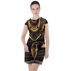 Black And Gold Abstract Line Art Pattern Drawstring Hooded Dress by CrypticFragmentsDesign