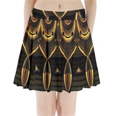 Black And Gold Abstract Line Art Pattern Pleated Mini Skirt by CrypticFragmentsDesign