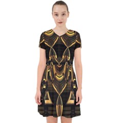 Black And Gold Abstract Line Art Pattern Adorable In Chiffon Dress by CrypticFragmentsDesign