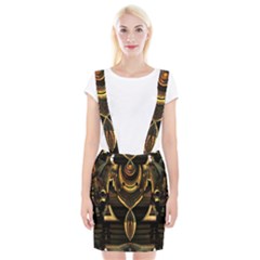 Black And Gold Abstract Line Art Pattern Braces Suspender Skirt by CrypticFragmentsDesign