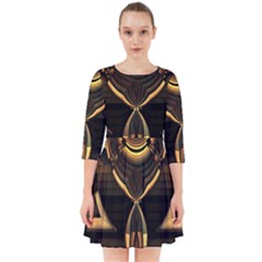 Black And Gold Abstract Line Art Pattern Smock Dress by CrypticFragmentsDesign