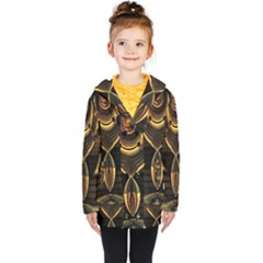 Black And Gold Abstract Line Art Pattern Kids  Double Breasted Button Coat by CrypticFragmentsDesign