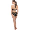 Black and Gold Abstract Line Art Pattern Halter Side Cut Swimsuit View2