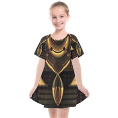 Black And Gold Abstract Line Art Pattern Kids  Smock Dress by CrypticFragmentsDesign