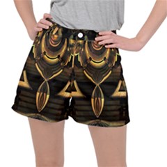 Black And Gold Abstract Line Art Pattern Ripstop Shorts by CrypticFragmentsDesign