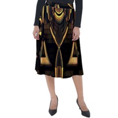 Black And Gold Abstract Line Art Pattern Classic Velour Midi Skirt  by CrypticFragmentsDesign