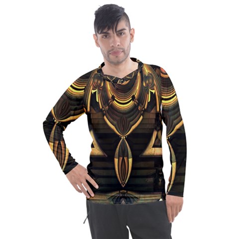 Black And Gold Abstract Line Art Pattern Men s Pique Long Sleeve Tee by CrypticFragmentsDesign