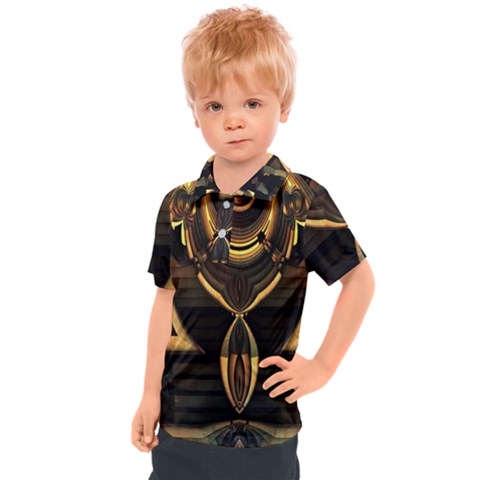 Black And Gold Abstract Line Art Pattern Kids  Polo Tee by CrypticFragmentsDesign