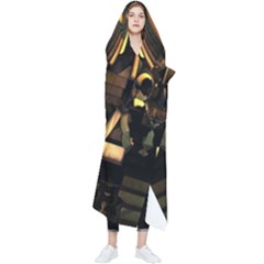 Black And Gold Abstract Line Art Pattern Wearable Blanket by CrypticFragmentsDesign