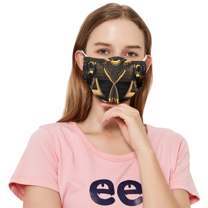 Black and Gold Abstract Line Art Pattern Fitted Cloth Face Mask (Adult)