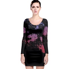 Sunset Landscape High Contrast Photo Long Sleeve Bodycon Dress