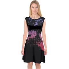 Sunset Landscape High Contrast Photo Capsleeve Midi Dress