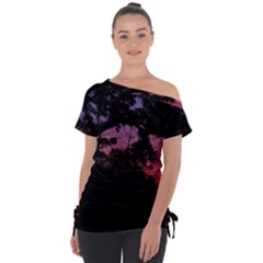 Sunset Landscape High Contrast Photo Off Shoulder Tie-up Tee