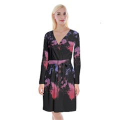 Sunset Landscape High Contrast Photo Long Sleeve Velvet Front Wrap Dress