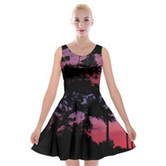 Sunset Landscape High Contrast Photo Velvet Skater Dress