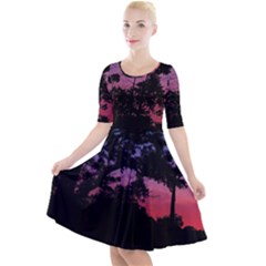 Sunset Landscape High Contrast Photo Quarter Sleeve A-line Dress