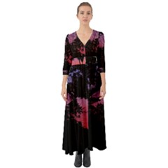 Sunset Landscape High Contrast Photo Button Up Boho Maxi Dress