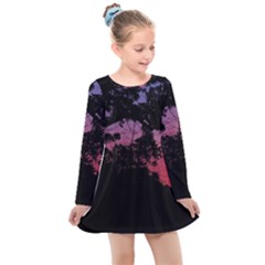 Sunset Landscape High Contrast Photo Kids  Long Sleeve Dress by dflcprintsclothing