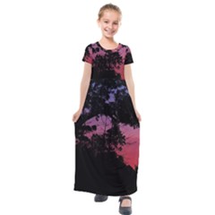 Sunset Landscape High Contrast Photo Kids  Short Sleeve Maxi Dress